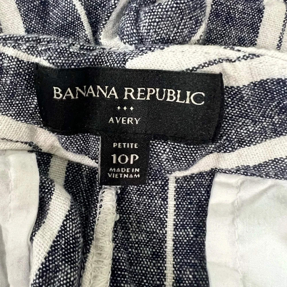 Banana Republic Avery Blue White Linen Blend Ankle Crop Pants